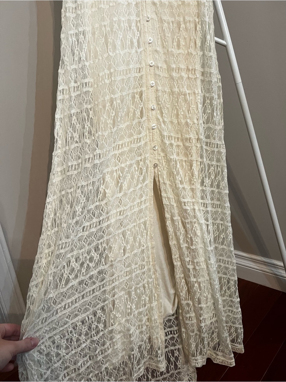 Abercrombie & Fitch Cream Lace Button-Front Maxi Dress - Picture 5 of 11